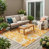 5' X 8' Orange and White Floral Washable Non Skid Indoor Outdoor Area Rug