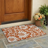 2' X 3' Rust and Ivory Floral Washable Non Skid Indoor Outdoor Area Rug