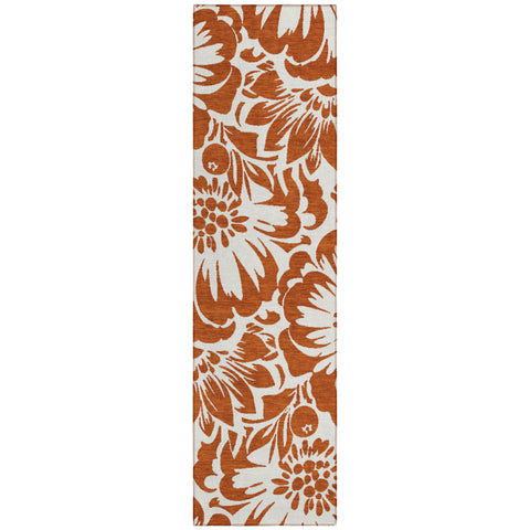 2' X 8' Rust and Ivory Floral Washable Non Skid Indoor Outdoor Runner Rug