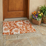 3' X 5' Rust and Ivory Floral Washable Non Skid Indoor Outdoor Area Rug