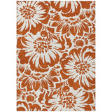 3' X 5' Rust and Ivory Floral Washable Non Skid Indoor Outdoor Area Rug