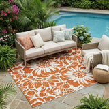 5' X 8' Rust and Ivory Floral Washable Non Skid Indoor Outdoor Area Rug