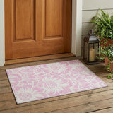2' X 3' Pink and Ivory Floral Washable Non Skid Indoor Outdoor Area Rug
