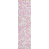 8' Runner Pink and Ivory Floral Washable Non Skid Indoor Outdoor Runner Rug