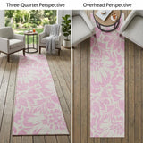 8' Runner Pink and Ivory Floral Washable Non Skid Indoor Outdoor Runner Rug
