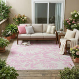 5' X 8' Pink and Ivory Floral Washable Non Skid Indoor Outdoor Area Rug