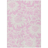 5' X 8' Pink and Ivory Floral Washable Non Skid Indoor Outdoor Area Rug