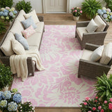 8' X 10' Pink and Ivory Floral Washable Non Skid Indoor Outdoor Area Rug