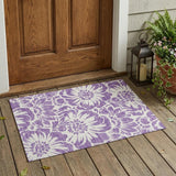 2' X 3' Purple and Ivory Floral Washable Non Skid Indoor Outdoor Area Rug