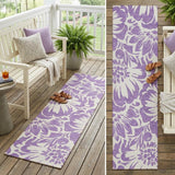 8' Runner Purple and Ivory Floral Washable Non Skid Indoor Outdoor Runner Rug