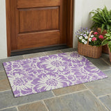 3' X 5' Purple and Ivory Floral Washable Non Skid Indoor Outdoor Area Rug