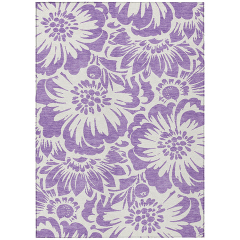 3' X 5' Purple and Ivory Floral Washable Non Skid Indoor Outdoor Area Rug