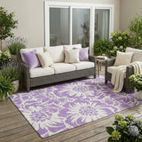 5' X 8' Purple and Ivory Floral Washable Non Skid Indoor Outdoor Area Rug