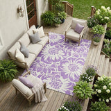 8' X 10' Purple and Ivory Floral Washable Non Skid Indoor Outdoor Area Rug