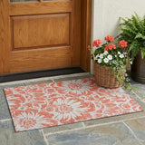 2' X 3' Salmon and Ivory Floral Washable Non Skid Indoor Outdoor Area Rug