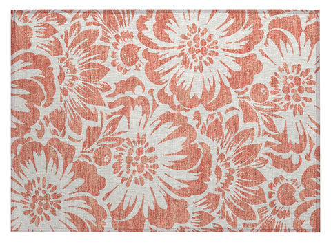 2' X 3' Salmon and Ivory Floral Washable Non Skid Indoor Outdoor Area Rug