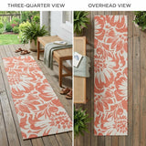 2' X 8' Salmon and Ivory Floral Washable Non Skid Indoor Outdoor Runner Rug