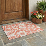 3' X 5' Salmon and Ivory Floral Washable Non Skid Indoor Outdoor Area Rug