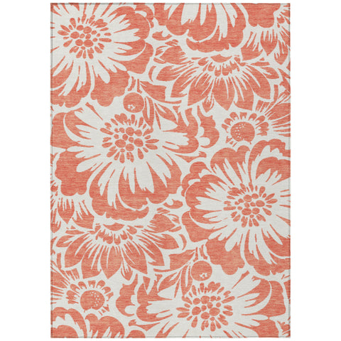 3' X 5' Salmon and Ivory Floral Washable Non Skid Indoor Outdoor Area Rug