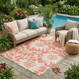 5' X 8' Salmon and Ivory Floral Washable Non Skid Indoor Outdoor Area Rug
