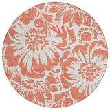 8' X 8' Salmon and Ivory Round Floral Washable Non Skid Indoor Outdoor Area Rug