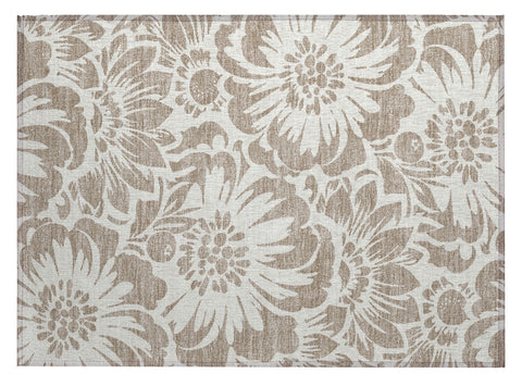 2' X 3' Taupe and Ivory Floral Washable Non Skid Indoor Outdoor Area Rug
