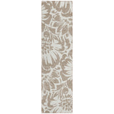 2' X 8' Taupe and Ivory Floral Washable Non Skid Indoor Outdoor Runner Rug