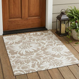 3' X 5' Taupe and Ivory Floral Washable Non Skid Indoor Outdoor Area Rug