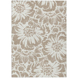 5' X 8' Taupe and Ivory Floral Washable Non Skid Indoor Outdoor Area Rug