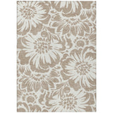 8' X 10' Taupe and Ivory Floral Washable Non Skid Indoor Outdoor Area Rug