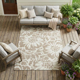 8' X 10' Taupe and Ivory Floral Washable Non Skid Indoor Outdoor Area Rug