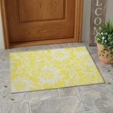 2' X 3' Yellow and Ivory Floral Washable Non Skid Indoor Outdoor Area Rug