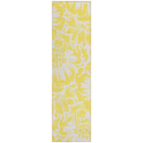 2' X 8' Yellow and Ivory Floral Washable Non Skid Indoor Outdoor Runner Rug