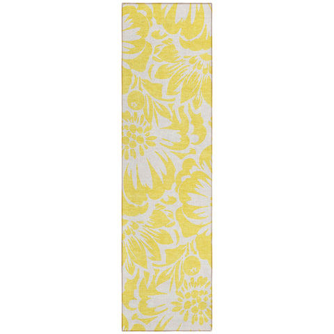 2' X 8' Yellow and Ivory Floral Washable Non Skid Indoor Outdoor Runner Rug
