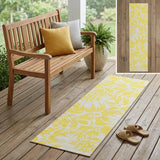2' X 8' Yellow and Ivory Floral Washable Non Skid Indoor Outdoor Runner Rug