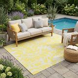 5' X 8' Yellow and Ivory Floral Washable Non Skid Indoor Outdoor Area Rug
