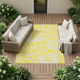 8' X 10' Yellow and Ivory Floral Washable Non Skid Indoor Outdoor Area Rug