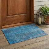 2' X 3' Blue Striped Washable Non Skid Indoor Outdoor Area Rug