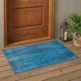 3' X 5' Blue Striped Washable Non Skid Indoor Outdoor Area Rug