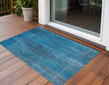 3' X 5' Blue Striped Washable Non Skid Indoor Outdoor Area Rug