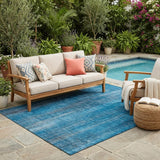 5' X 8' Blue Striped Washable Non Skid Indoor Outdoor Area Rug