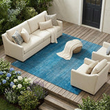 8' X 10' Blue Striped Washable Non Skid Indoor Outdoor Area Rug