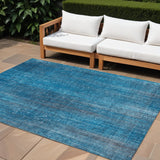 8' X 10' Blue Striped Washable Non Skid Indoor Outdoor Area Rug