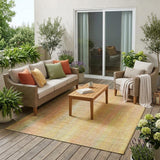 5' X 8' Yellow and Orange Striped Washable Non Skid Indoor Outdoor Area Rug