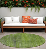 8' Round Green Round Striped Washable Non Skid Indoor Outdoor Area Rug