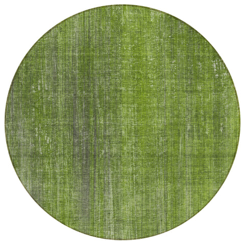 8' Round Green Round Striped Washable Non Skid Indoor Outdoor Area Rug