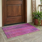 3' X 5' Lilac Striped Washable Non Skid Indoor Outdoor Area Rug