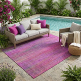 5' X 8' Lilac Striped Washable Non Skid Indoor Outdoor Area Rug
