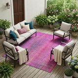 8' X 10' Lilac Striped Washable Non Skid Indoor Outdoor Area Rug