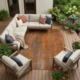 8' X 10' Orange Striped Washable Non Skid Indoor Outdoor Area Rug